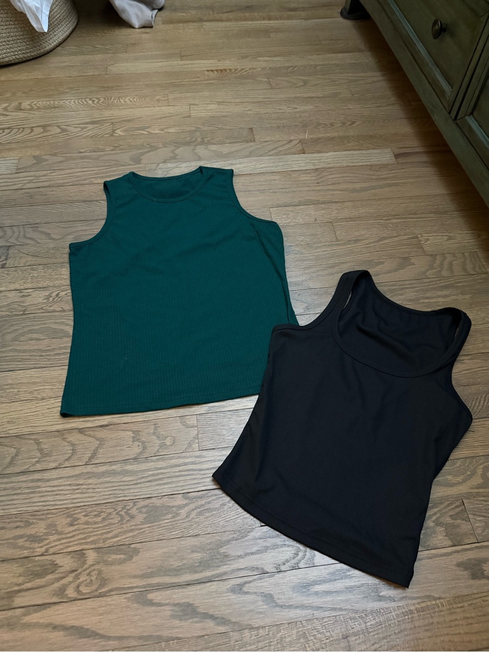 Green Ribbed Tank & Black Scoop Neck Tank - Twin Set